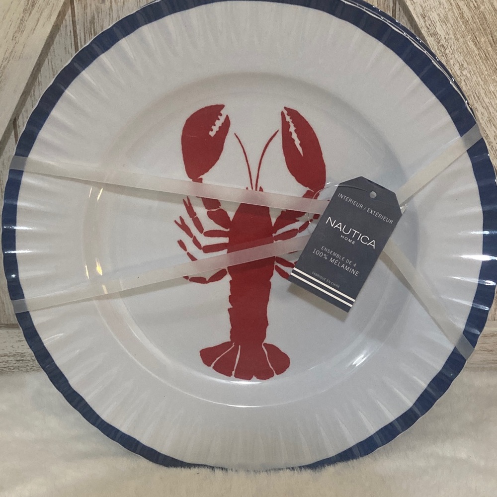 Nautica Lobster Melamine Dinner Plates - Red and Blue